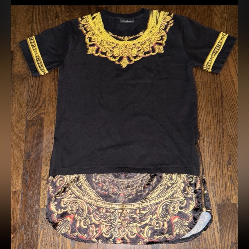 Givenchy Paris Stylish Black & Gold Graphic Tee-Trendy Streetwear Layered Look-M
